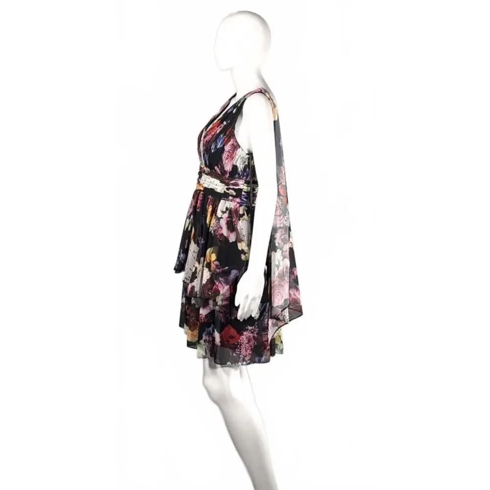 MAC DUGGAL Tiered Floral A-Line Minidress Size 6 - Picture 6 of 8